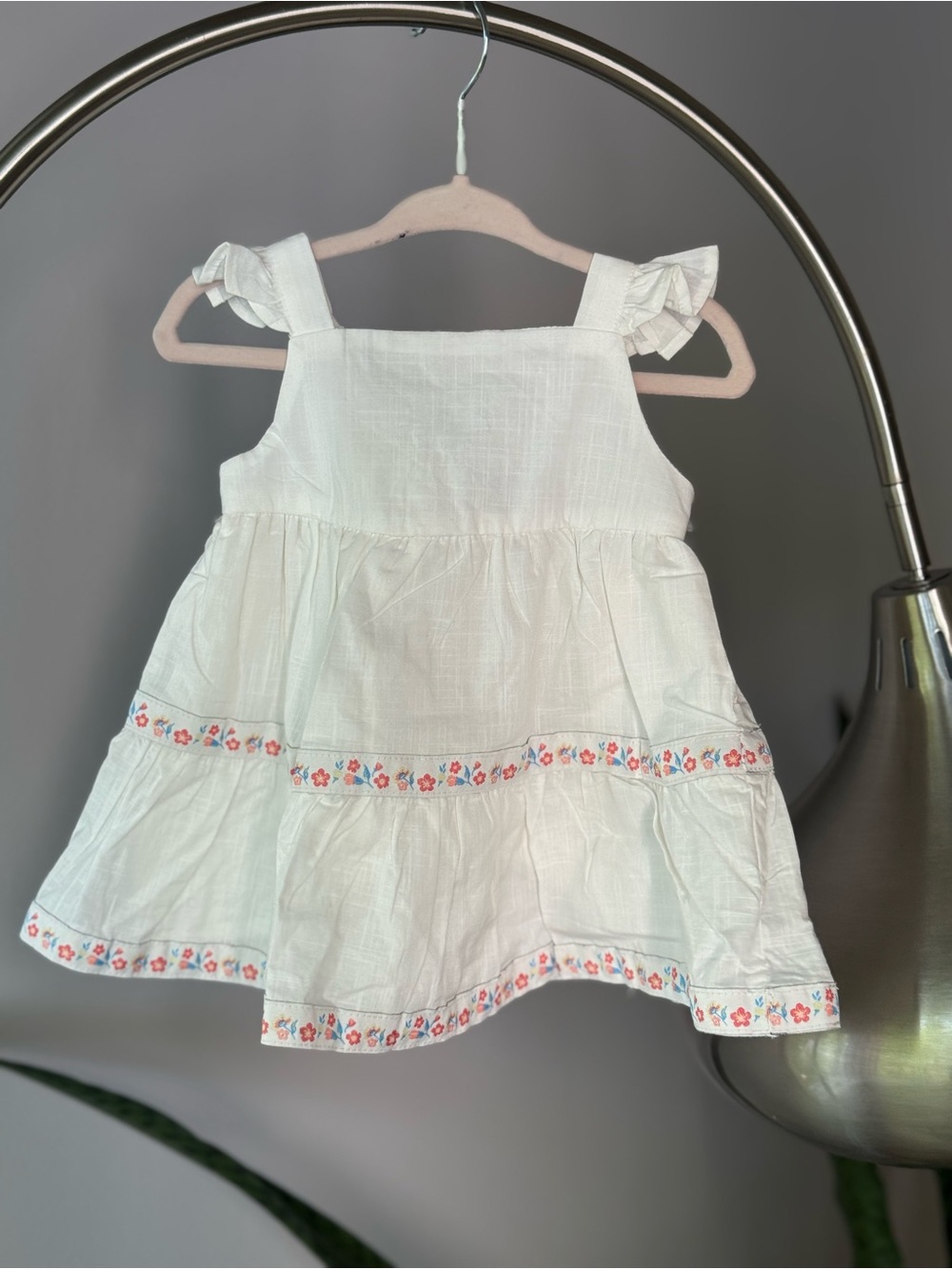 +NWT Rachel Zoe Baby Girl White Floral Trim Tiered Bow Dress 6-9M